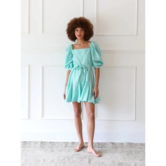 NWT Mille Anais Dress - Striped Square Neck Mini Flounce Linen Dress - Picture 1 of 10